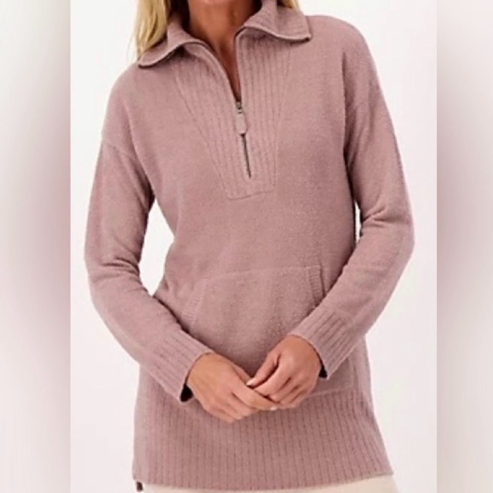 Barefoot Dreams CozyChic Lite Half Zip Tunic Mauve Sz Large
